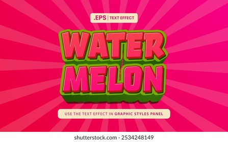 Design text effect, 3d cartoon bold watermelon