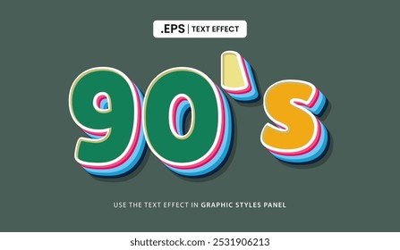 Design text effect, 90s 3d concept vector illustration