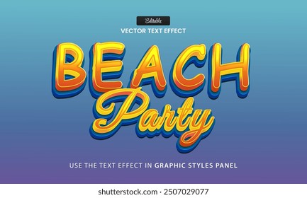 Design text effect, Beach Party 3d cartoon vector illustration