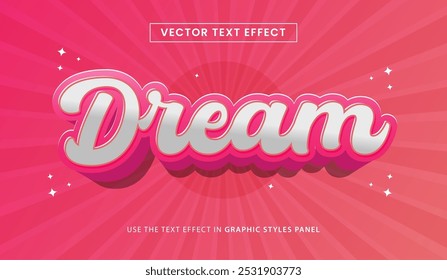 Efeito de texto de design, ilustração de vetor de desenho animado Dream 3d