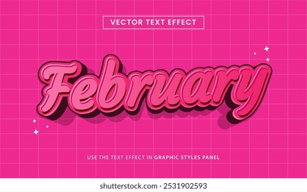 Design text effect, February 3d cartoon vector illustration