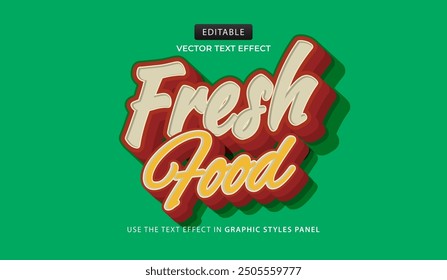 Design text effect, fresh food 3d cartoon vector illustration