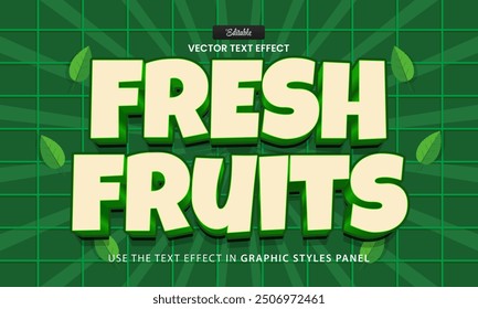 Efecto de texto de diseño, Ilustración vectorial de dibujos animados Fresh Fruits 3d