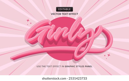 Efeito de texto de design, ilustração de vetor de texto Girly 3d