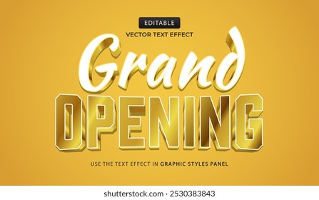Efeito de texto de design, ilustração de vetor de ouro 3d de abertura grande