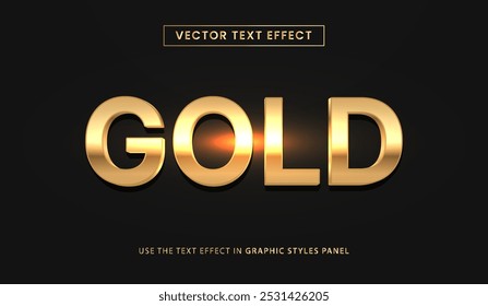 Efeito de texto de design, texto de luxo 3d ouro com luz