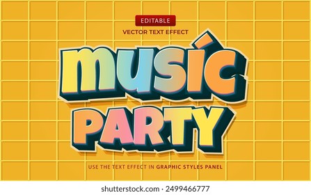 Design text effect music party 3d cartoon vector illustration