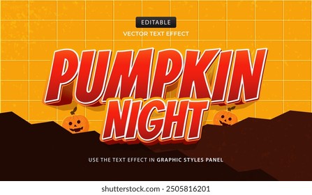 Design text effect, pumpkin night 3d cartoon vector illustration