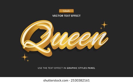 Efeito de texto de design, ilustração vetorial do Queen 3d