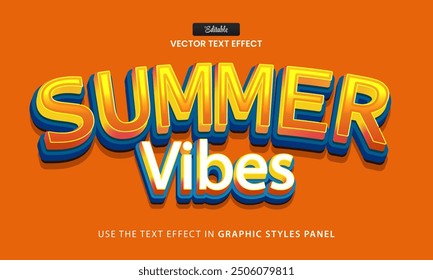 Design text effect, summer vibes 3d retro vector illustration
