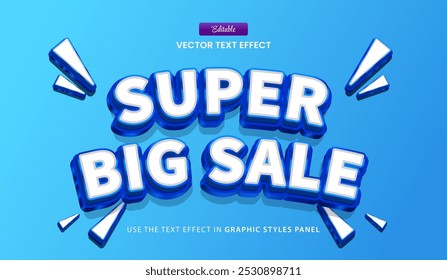 Efecto de texto de diseño, Ilustración vectorial de dibujos animados Super Big Sale 3d