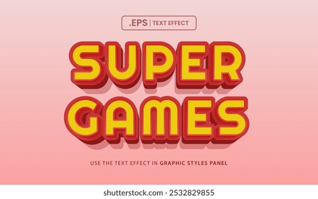 Design text effect, super games 3d concept vector illustration