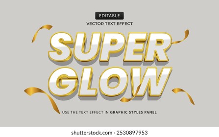 Efeito de texto de design, ilustração de vetor de texto dourado 3d Super Glow