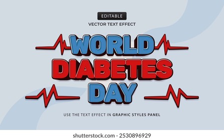 Efecto de texto de diseño, Día Mundial de la Diabetes 3d Vector premium de dibujos animados