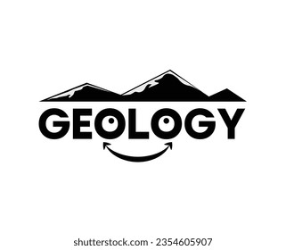 A design with the text "GEOLOGY" and mountain above it. A design for geology students to print on products. Geology T-shirt design template. Creative design with mountain.