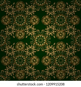 Design for the text, invitation cards, various printing editions. Seamless pattern with golden elements on a green background. A vector golden ornament in east style.