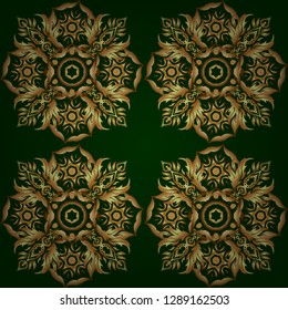 Design for the text, invitation cards, various printing editions. A vector golden ornament in east style. Pattern with golden elements on a green background.