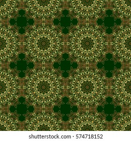 Design for the text, invitation cards, various printing editions. Seamless pattern with golden elements on a green background. A vector golden ornament in east style.