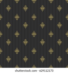 Design for the text, invitation cards, various printing editions. Seamless pattern with golden elements on a gray background. A vector golden ornament in east style.