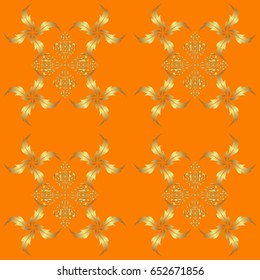Design for the text, invitation cards, various printing editions. Seamless pattern with golden elements on a orange background. A vector golden ornament in east style.