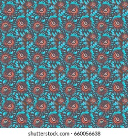 Design for the text, invitation cards, various printing editions. Seamless pattern with pink, blue and green elements. A vector ornament in east style.