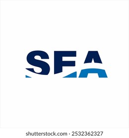 Design of the text logo of the word "Sea" with an illustration of a wave symbol on the letters.