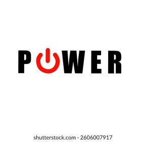 Design the text "power" with an on off button icon replacing the letter O.