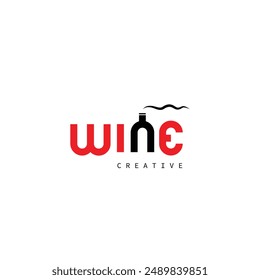 Design text wine with bottle drink shape. Vector illustration 