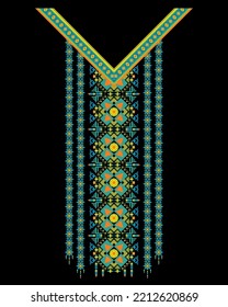 Design Textile Geometric design for collar shirts, T-shirt in tribal style, decorative border, Geometric Line Neck Graphic Design. design for collar shirts, T shirts, fashion wearing.