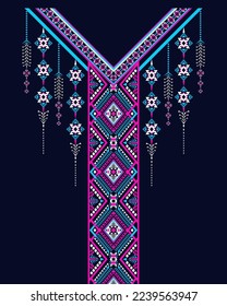 Design Textile Geometric design for collar shirts, T-shirt in tribal style, decorative border, Geometric Line Neck Graphic Design. design for collar shirts, T shirts collar, fashion wearing.