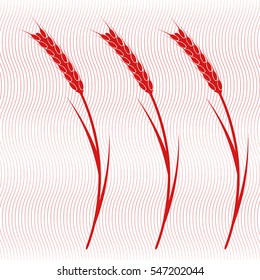 Design texture red with element - wheaten ear. EPS10 vector.