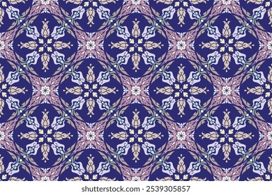 Design Thai art patterns for use in home decoration. Seamless floral arabesque pattern in damask style motifs suitable for wallpaper, curtain, cloth, tiles, textiles and fabric. Files vector EPS.