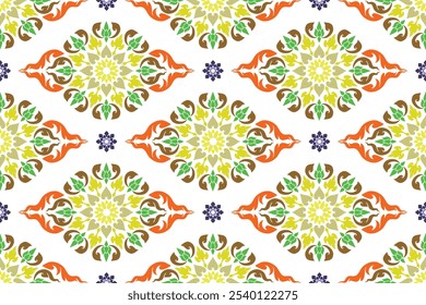 Diseñar patrones de arte tailandés para su uso en la decoración del hogar. Patrón arabesco floral sin costuras en motivos de estilo damasco adecuado para Fondo de pantalla, cortina, tela, azulejos, textiles y tela Archivar archivo EPS.