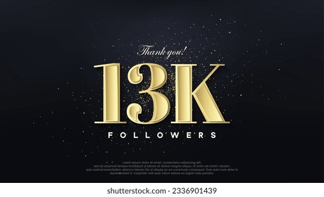 Design thank you 13k followers, in soft gold color.