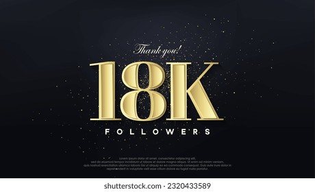 Design thank you 18k followers, in soft gold color.