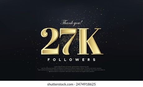 Design thank you 27k followers, in soft gold color.