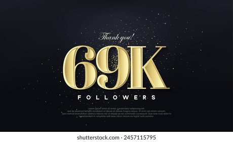 Design thank you 69k followers, in soft gold color.