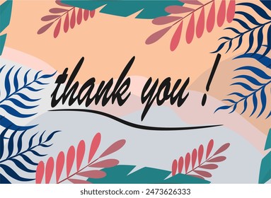 Design Thank you handwritten.Hand drawn lettering. calligraphy in flat style. vector leaf background for word thank you guys.