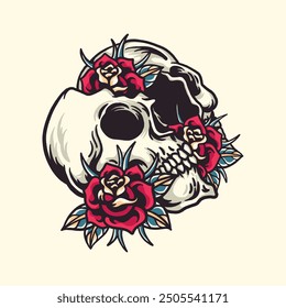 a design that combines skulls and roses as the main idea