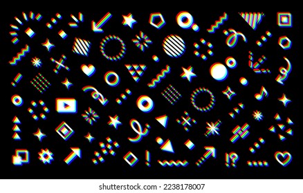 A design that makes your eyes flicker.Representation of chromatic aberration. Assorted decorative designs.