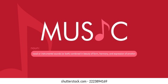 a design that reads the word music, with a creative tone icon which symbolizes the word in one of the letters. can be applied to a t-shirt, merchandise key chain, background that you need