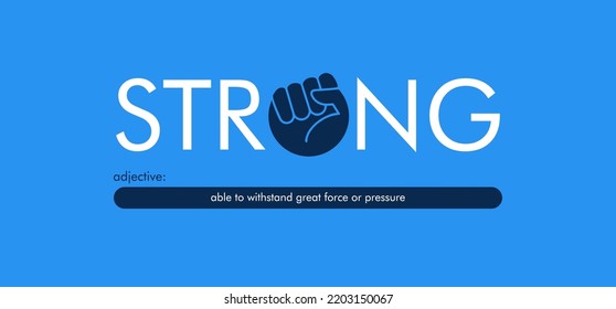 A Design That Reads The Word Strong, With A Creative Hands Clenched Icon Which Symbolizes The Word In One Of The Letters. Can Be Applied To A T-shirt, Merchandise Key Chain, Background That You Need