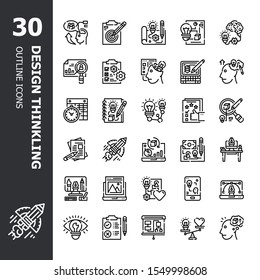 Design thinking business creativity  concept 30 Thin line Outline icons set.Icon design for web design,mobile application,website and graphic design.