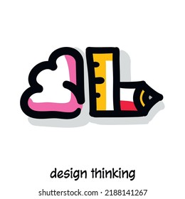 design thinking hand drawn scribing, sketchnoting visual note icon. Minimal vector illustration. Editable outline, color, shadows. Infographics symbol