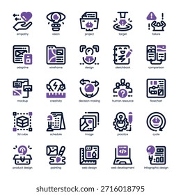 Design Thinking Icon-Paket für Ihre Website, Ihr Handy, Ihre Präsentation und Ihr Logo-Design. Design Thinking Icon Doppelton-Design. Vektorgrafik-Illustration und bearbeitbarer Strich.