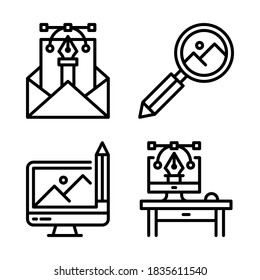 Design Thinking Icons Set = email, pencil search, monitor, desk workspace. Perfect for website mobile app, ios icons, presentation, illustration and any other projects.