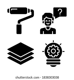 Juego de iconos de pensamiento de diseño = rollo de pintura, pregunta, capa, lámpara. Perfecto para aplicaciones móviles de sitios web, iconos de aplicaciones, presentación, ilustración y cualquier otro proyecto.