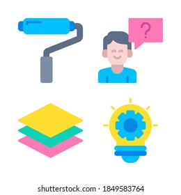 Design Thinking Icons Set = paint roll, question, layer, lamp. Perfect for website mobile app, ios icons, presentation, illustration and any other projects.