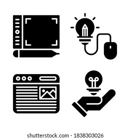 Design Thinking Icons Set = pen tablet, mouse, web design, idea. Perfect for website mobile app, app icons, presentation, illustration and any other projects.