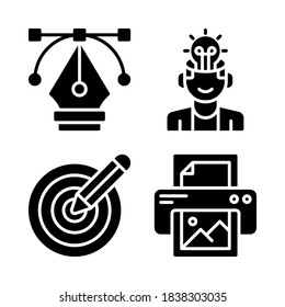 Design Thinking Icons Set = pen tool, think, target, printer. Perfect for website mobile app, app icons, presentation, illustration and any other projects.